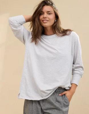 Aerie Cozy Long Sleeve Oversized Boyfriend T-Shirt Product Image