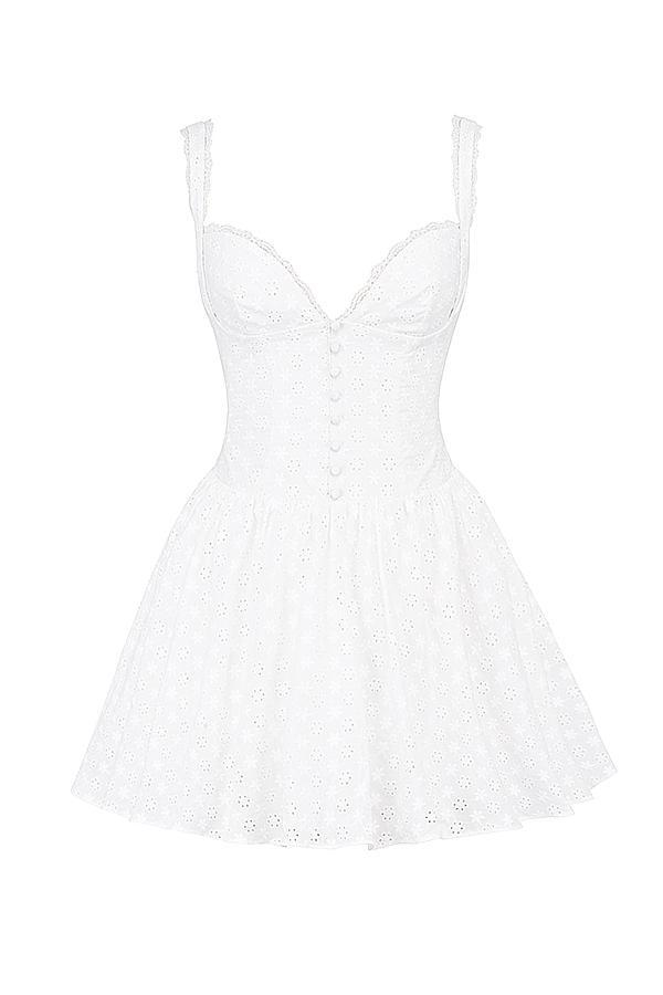 Brigitte White Cotton Broderie Anglais Corset Mini Dress Product Image