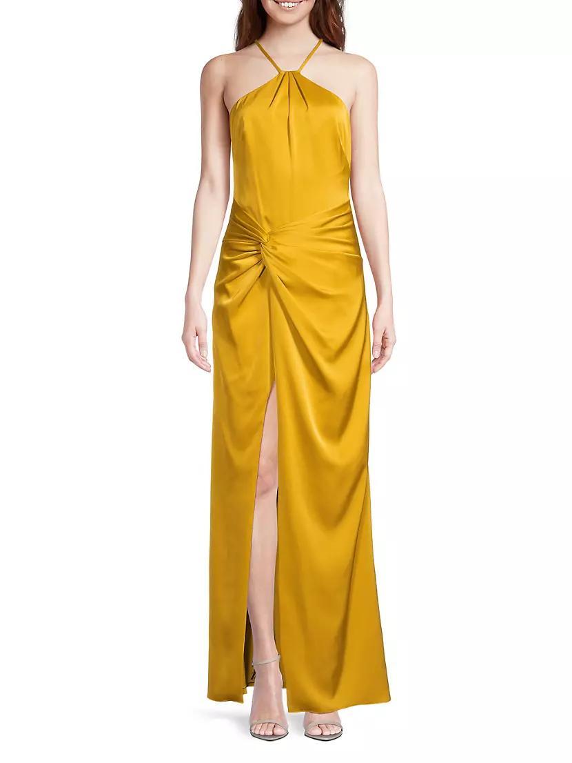 Ruched Satin Halterneck Maxi Dress Product Image