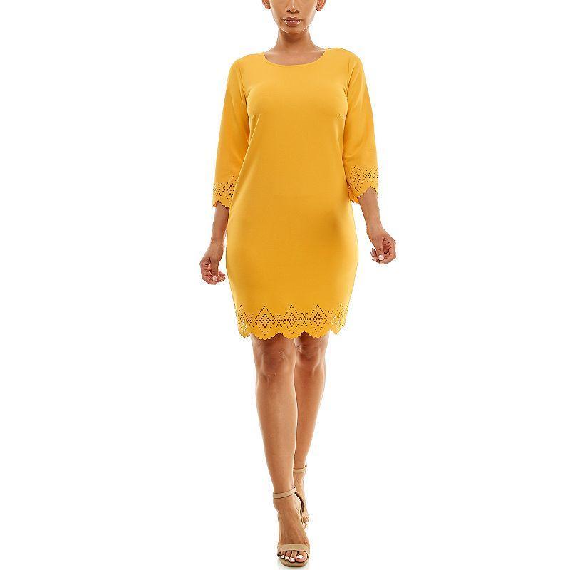 Womens Nina Leonard Laser Cut Dress Yellow product image