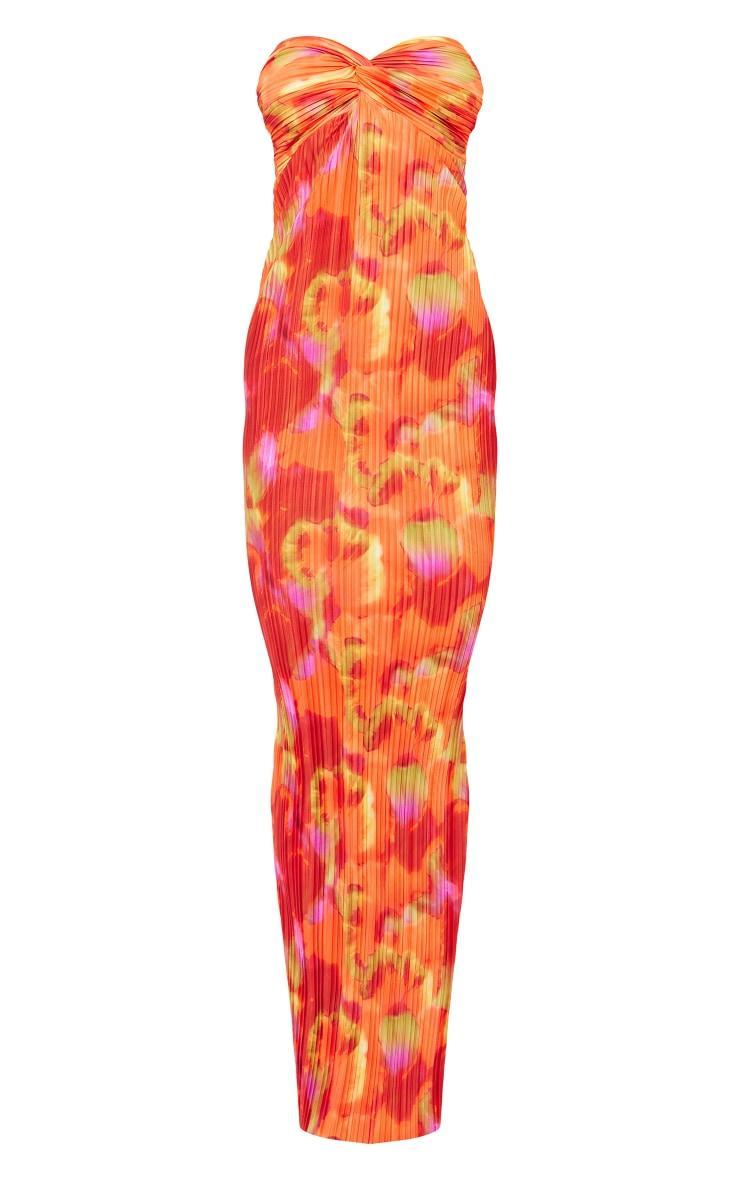 Orange Abstract Print Plisse Knot Bandeau Maxi Dress Product Image