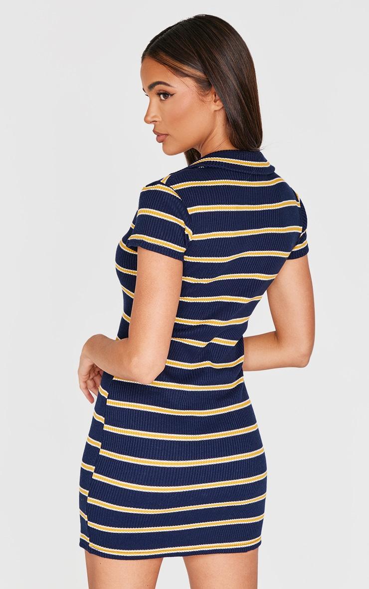 Navy Collar Striped Bodycon Dress Product Image