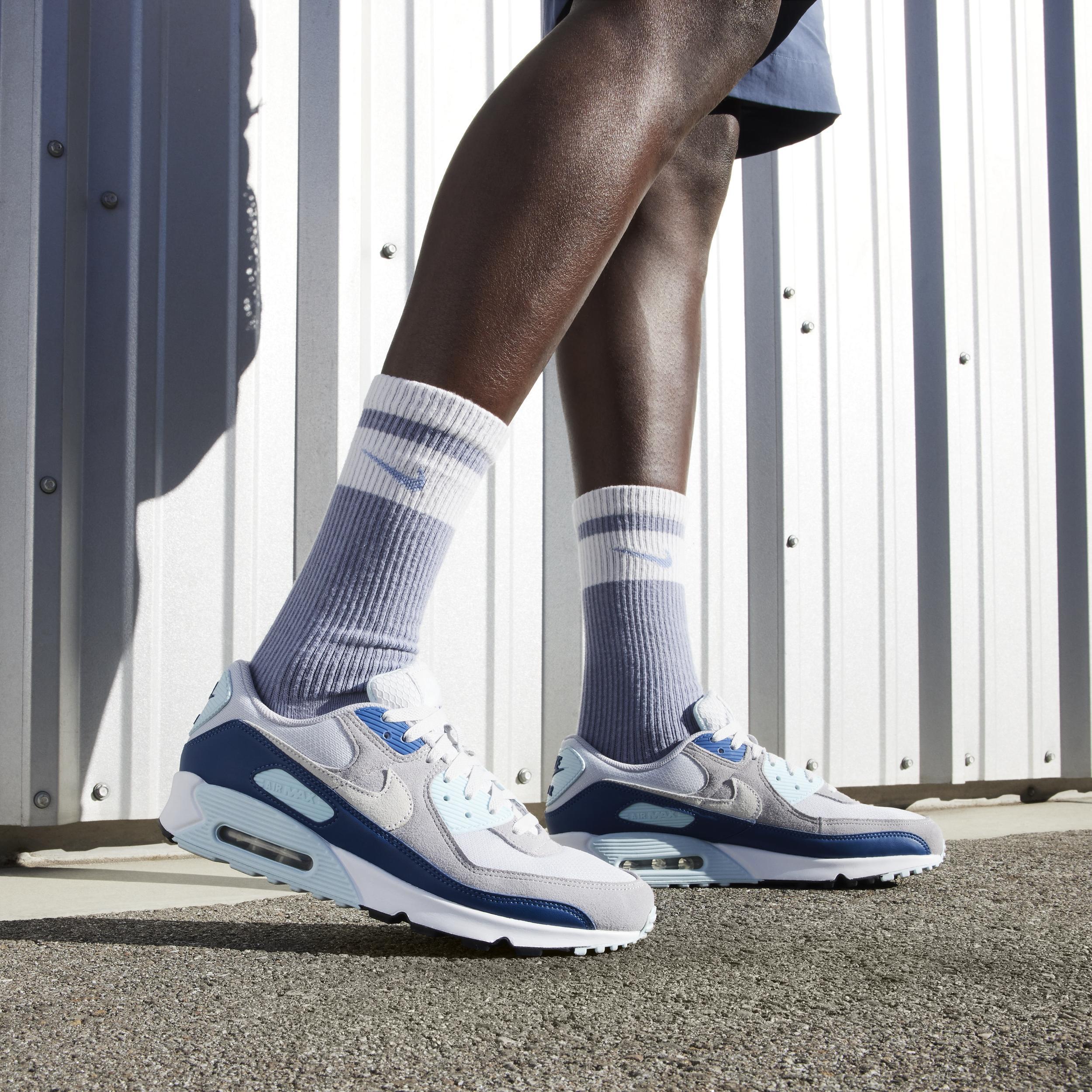 Nike Mens Nike Air Max 90 - Mens Shoes White/Blue/Grey Product Image