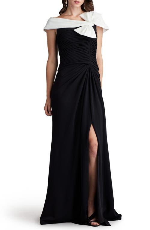 Womens Knotted Bow & Gathered Crepe Gown Product Image