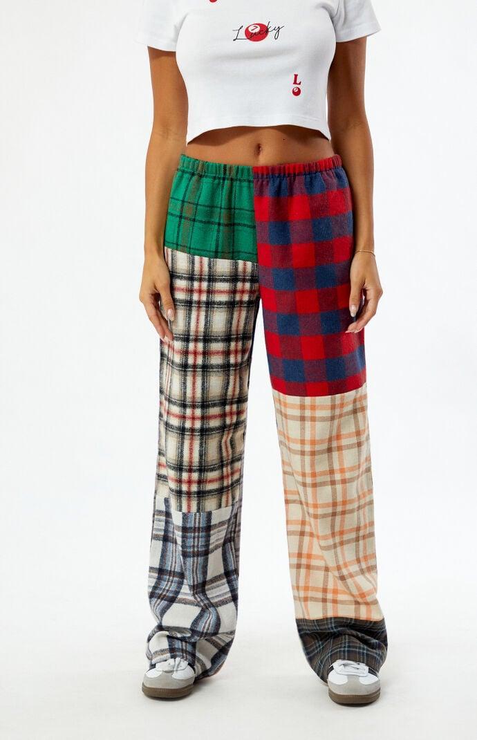 Womens Plaid Patchwork Sweatpants - Product Image