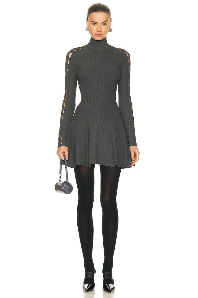 ALAÏA Long Sleeve Turtlneck Dress in Grey Product Image