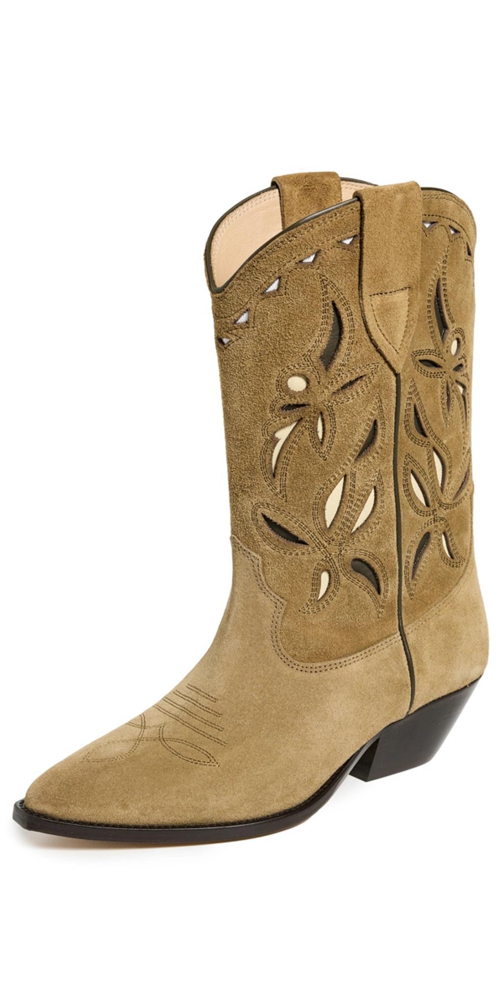 ISABEL MARANT Duerto Perforated Suede Western Boots In Brown product image