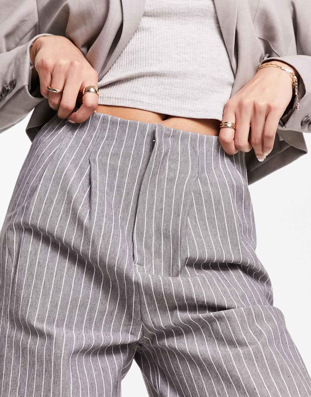 ASOS DESIGN premium stretch tailored pants in gray pinstripe Product Image