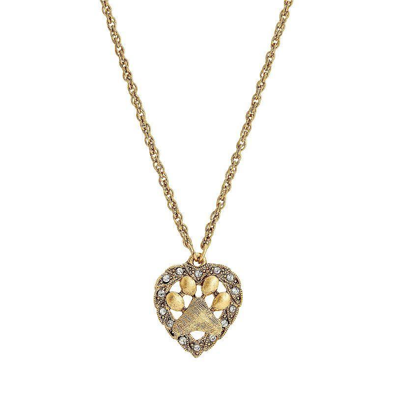 1928 Gold Tone Heart Shaped Paw Crystal Pendant Necklace, Womens Yellow Product Image