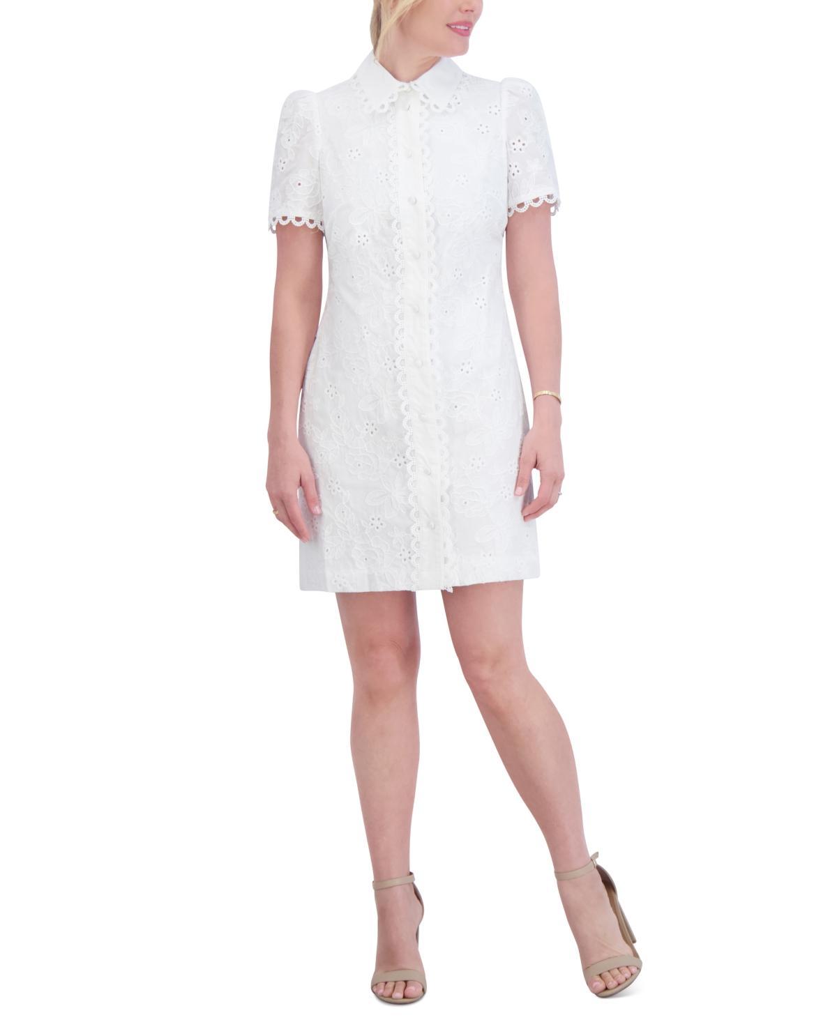 Eliza J Womens Eyelet Bead-Embellished Shirtdress Product Image