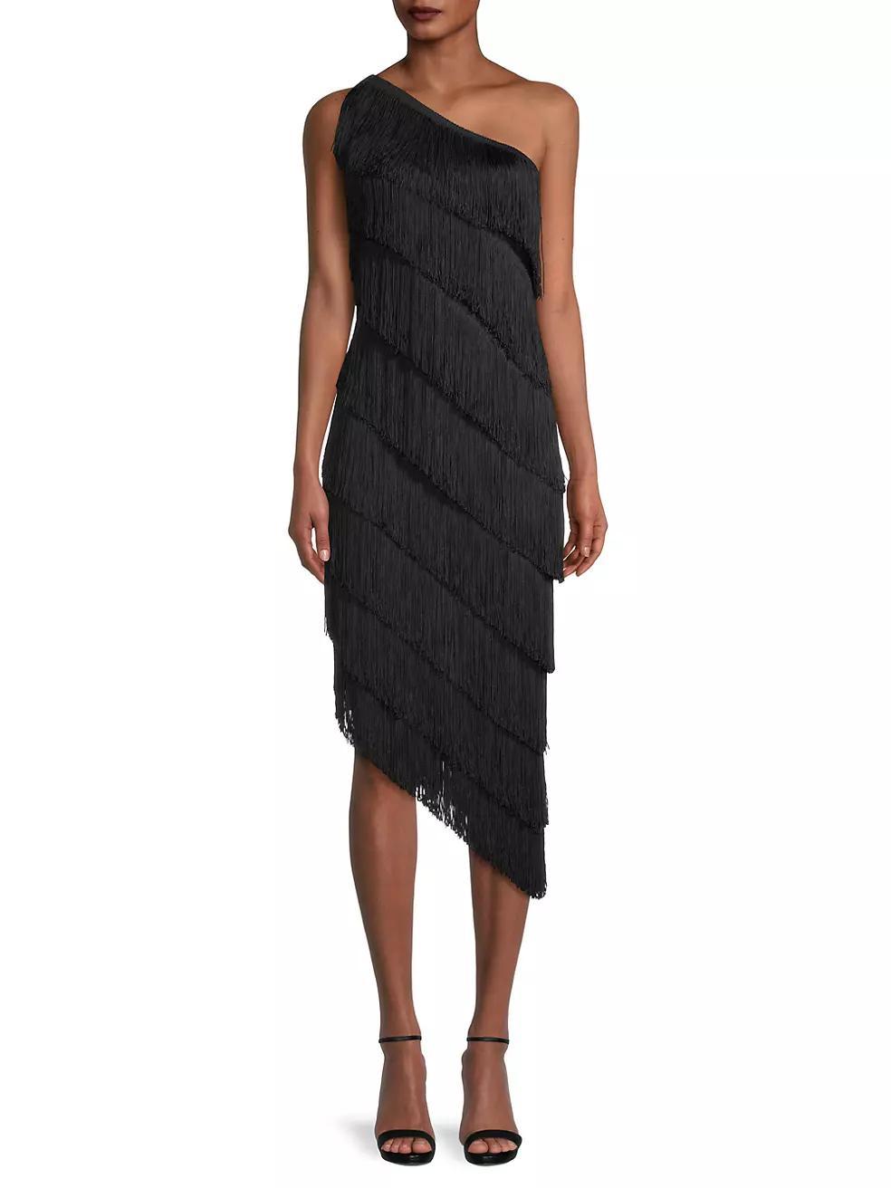 Fringed One-Shoulder Midi Dress Product Image