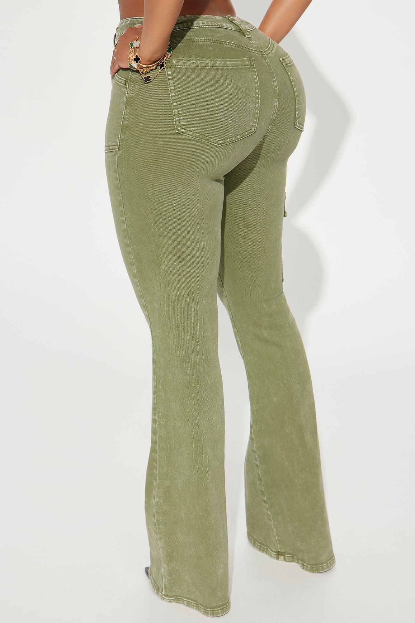 Mindy Cargo Mineral Wash Flare Pant - Olive Product Image