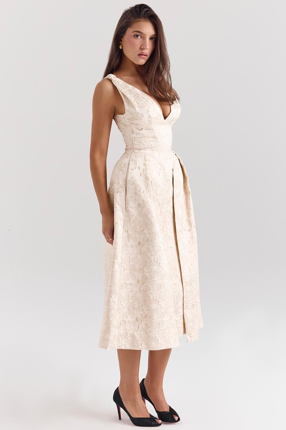 Paloma Ivory Metallic Jacquard Midi Dress Product Image