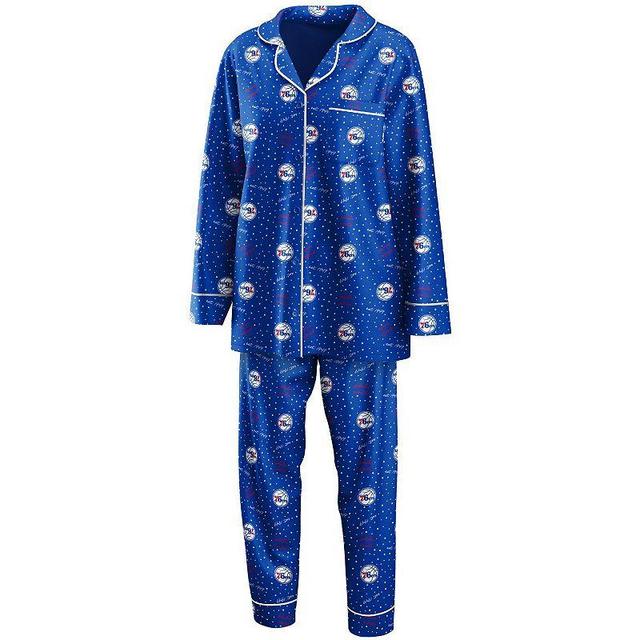 Womens WEAR by Erin Andrews Royal Philadelphia 76ers Long Sleeve Button-Up Shirt & Pants Sleep Set Product Image