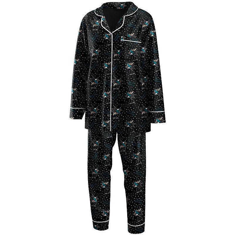 Womens WEAR by Erin Andrews Black San Jose Sharks Long Sleeve Button-Up Shirt & Pants Sleep Set Product Image