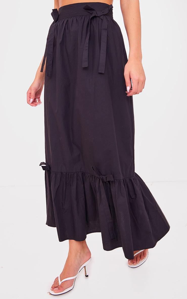 Black Cotton Poplin Bow Detail Maxi Skirt Product Image