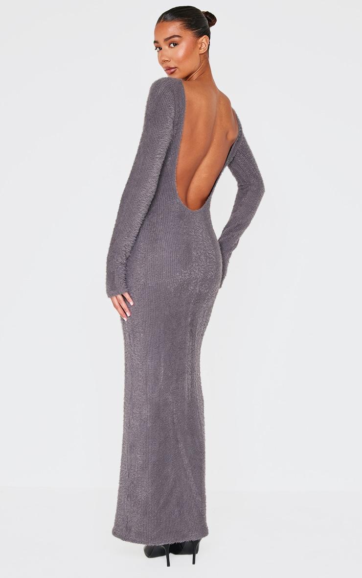 Charcoal Fluffy Scoop Back Maxi Dress Product Image