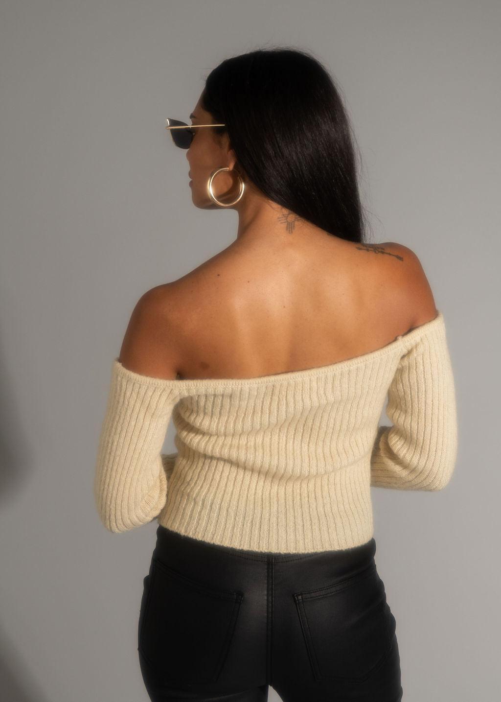 Miley Beige Off The Shoulder Sweater Female Product Image