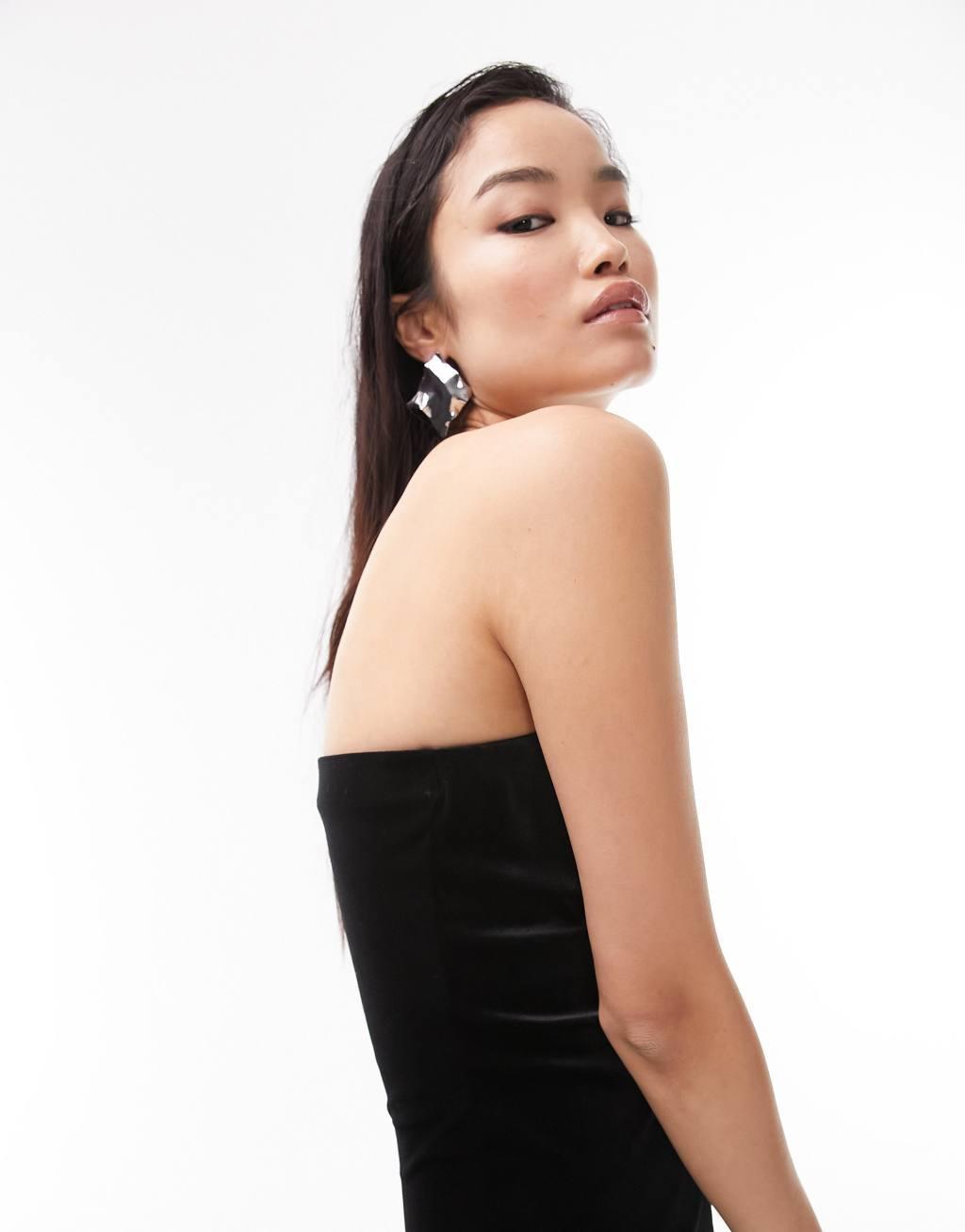 Topshop velvet midi bandeau dress Product Image