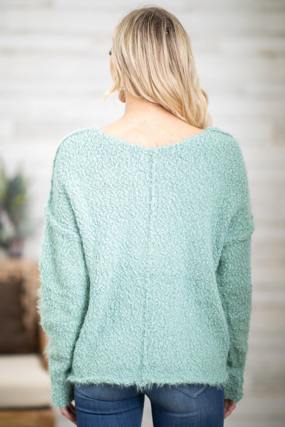 Sage V-Neck Eyelash Sweater Product Image