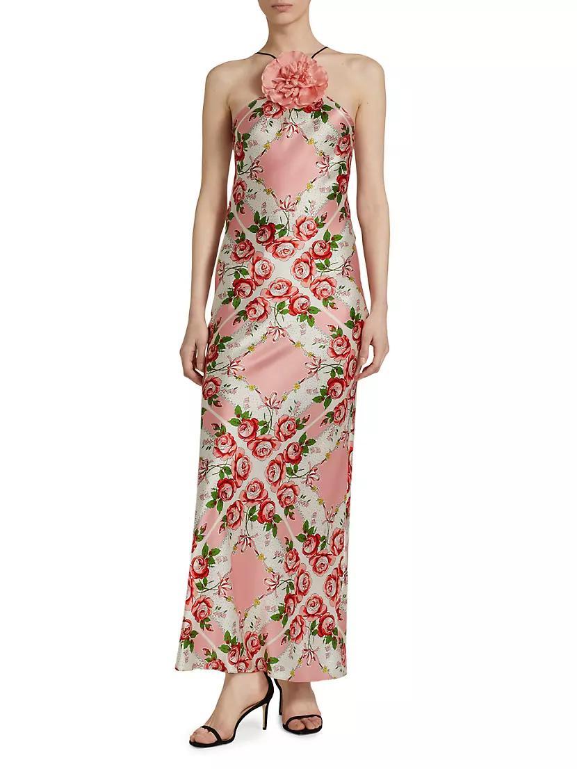 Floral Silk Bias-Cut Halter Gown Product Image