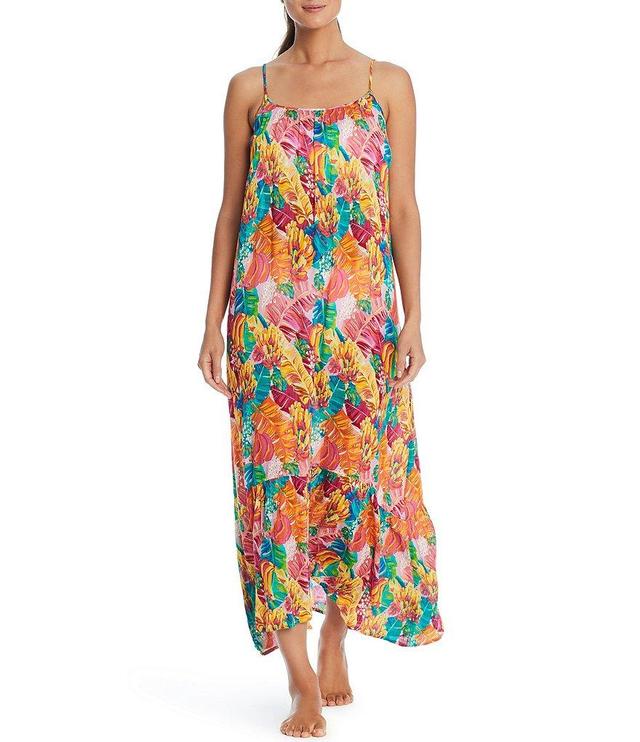 Bleu Rod Beattie I Like It Floral Print Scoop Neck Ruffle Dress Swim Cover-Up Product Image