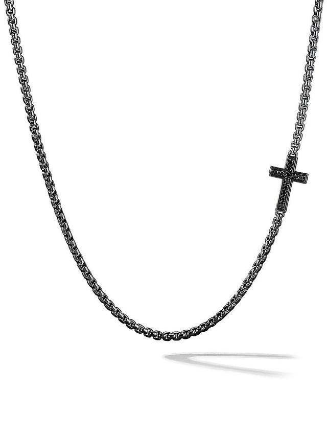 3.6mm Men's Streamline Cross Necklace with Black Diamonds in Silver Product Image