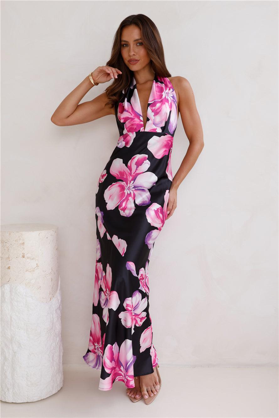 Fashion Designer Satin Maxi Dress Black Product Image