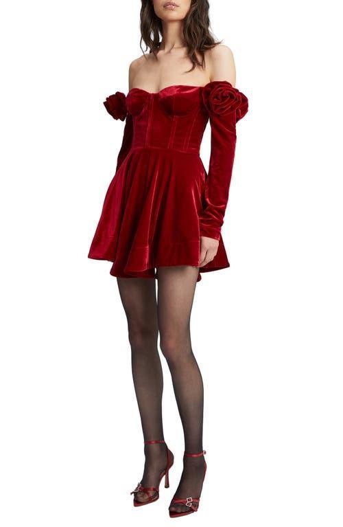 Bardot Sigma Long Sleeve Off the Shoulder Stretch Velvet Minidress Product Image