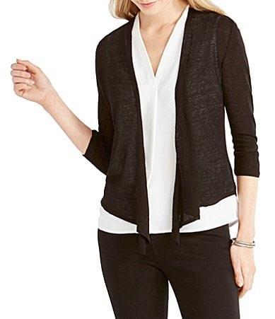 NIC  ZOE Lightweight 4-Way Linen Blend Open Front 34 Sleeve Cardigan Product Image