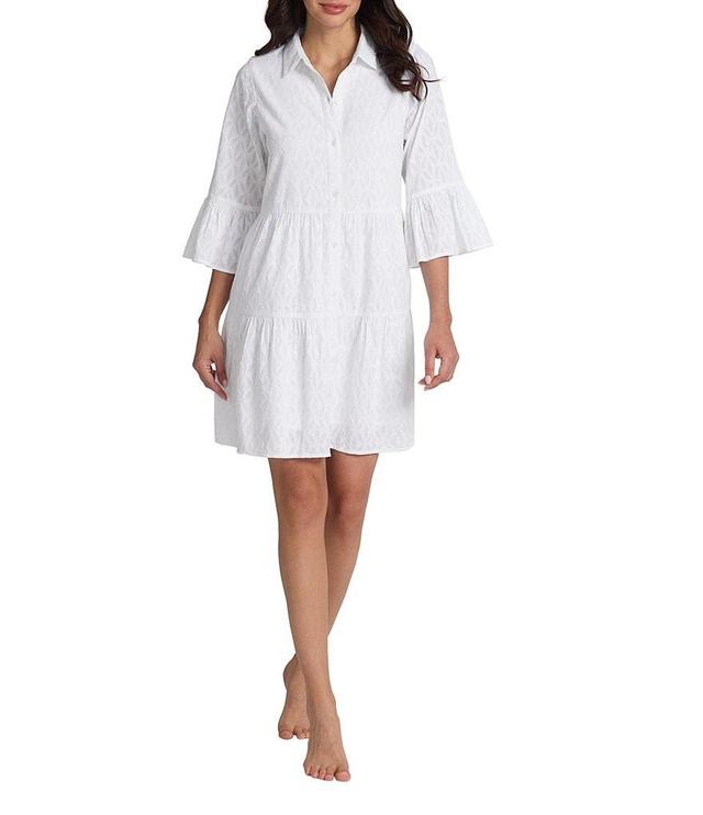 Tommy Bahama Cotton Clip Tiered Button Front Swim Cover-Up Dress Product Image