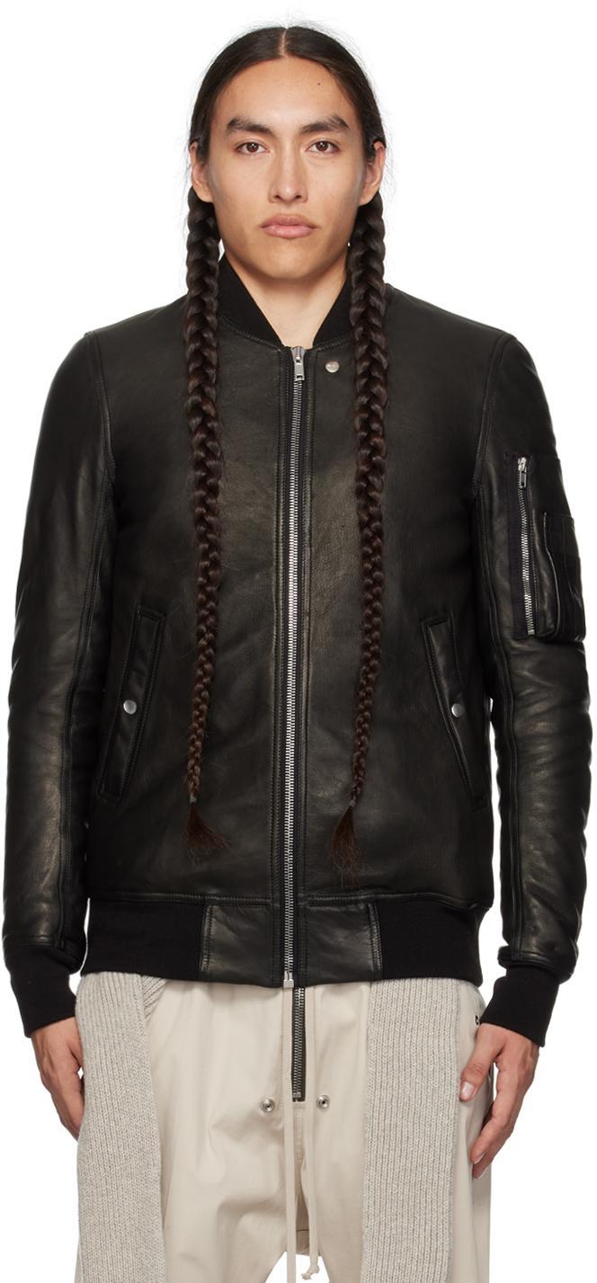 Black Classic Flight Leather Jacket In 09 Black Product Image