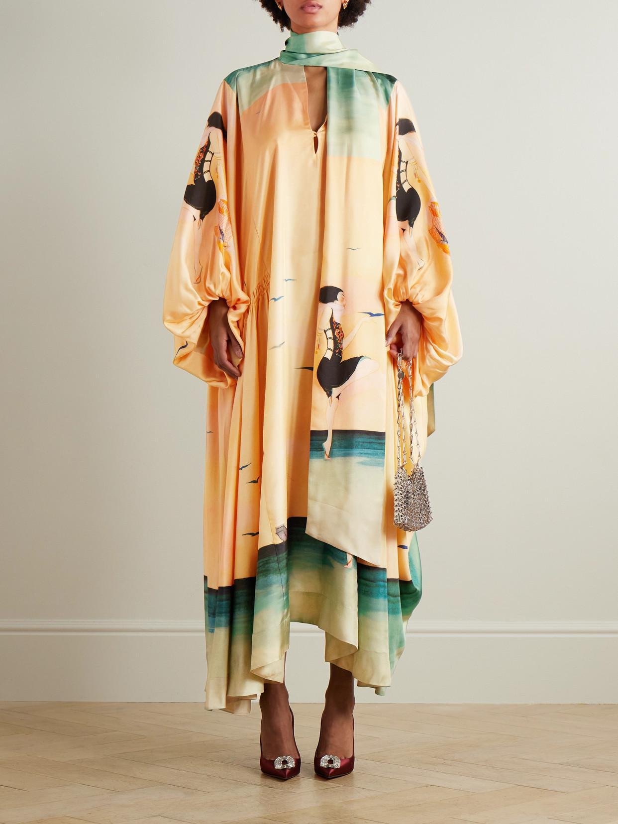 ZIMMERMANN Eden Billow Printed Silk Satin Gown In Yellow Product Image