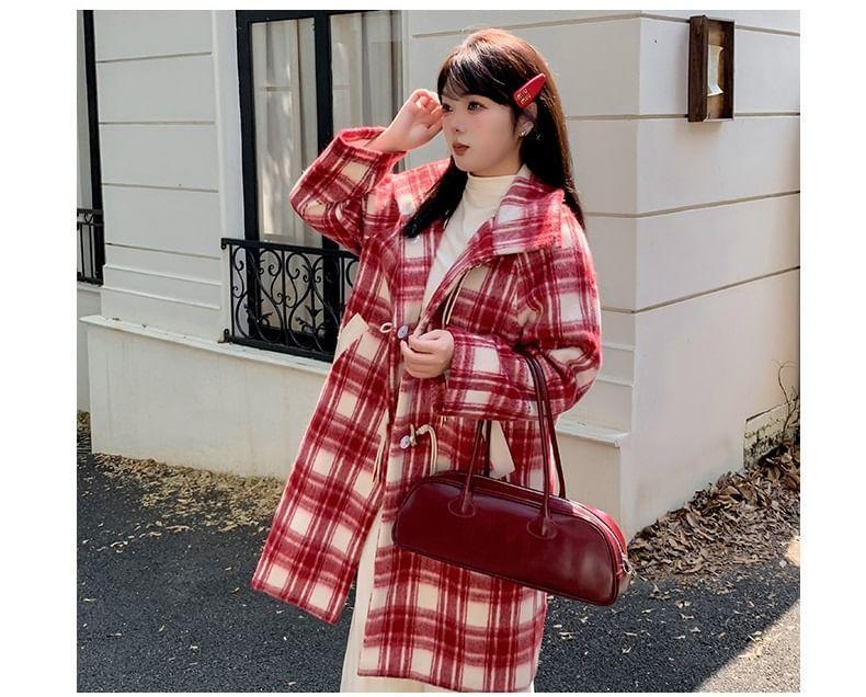 Plus Size Plaid Midi Single-Breasted Coat Product Image