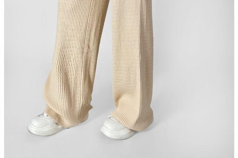 High Rise Plain Ribbed Wide Leg Pants Product Image