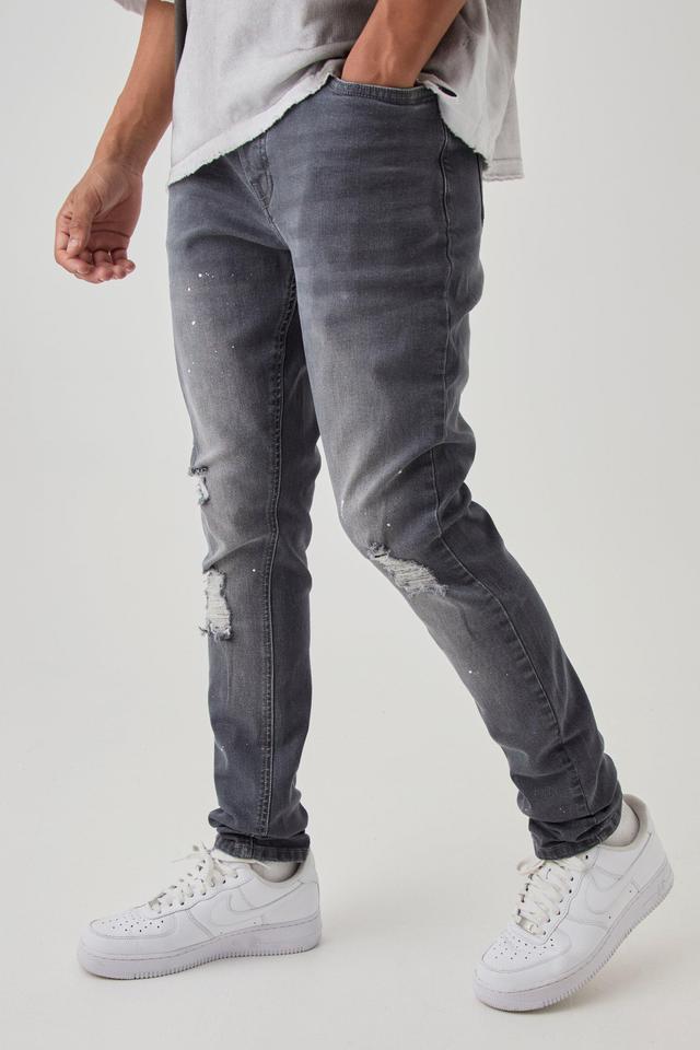 Skinny Stretch Stacked Distressed Paint Splatter Denim Jeans | boohooMAN USA Product Image