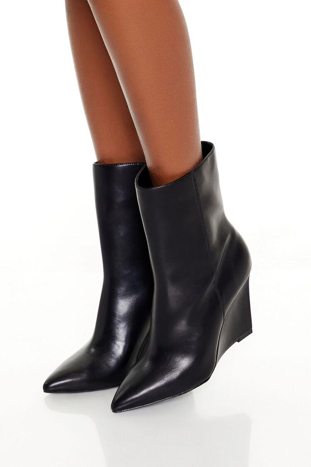 Faux Leather Pointed Wedge Booties | Forever 21 Product Image