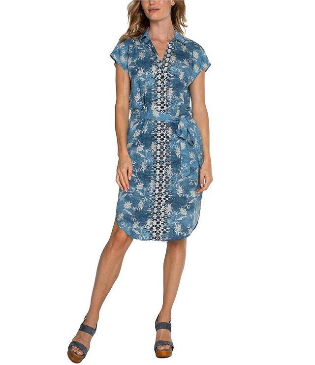 Liverpool Los Angeles Floral Print Point Collar Short Sleeve Button Front Dress Product Image