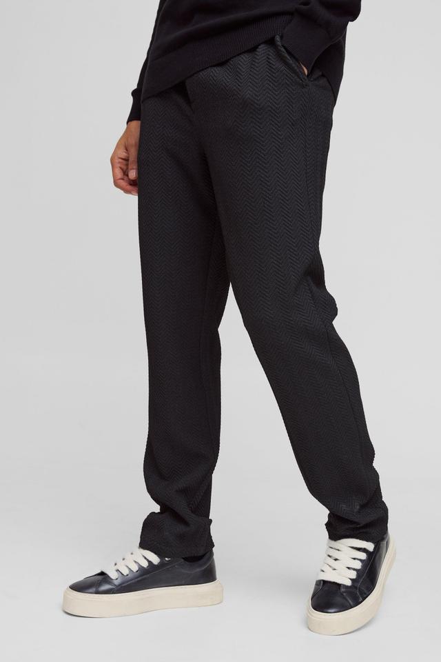 Half Elastic Waistband Stretch Herringbone Tailored Straight Pants | boohooMAN USA Product Image