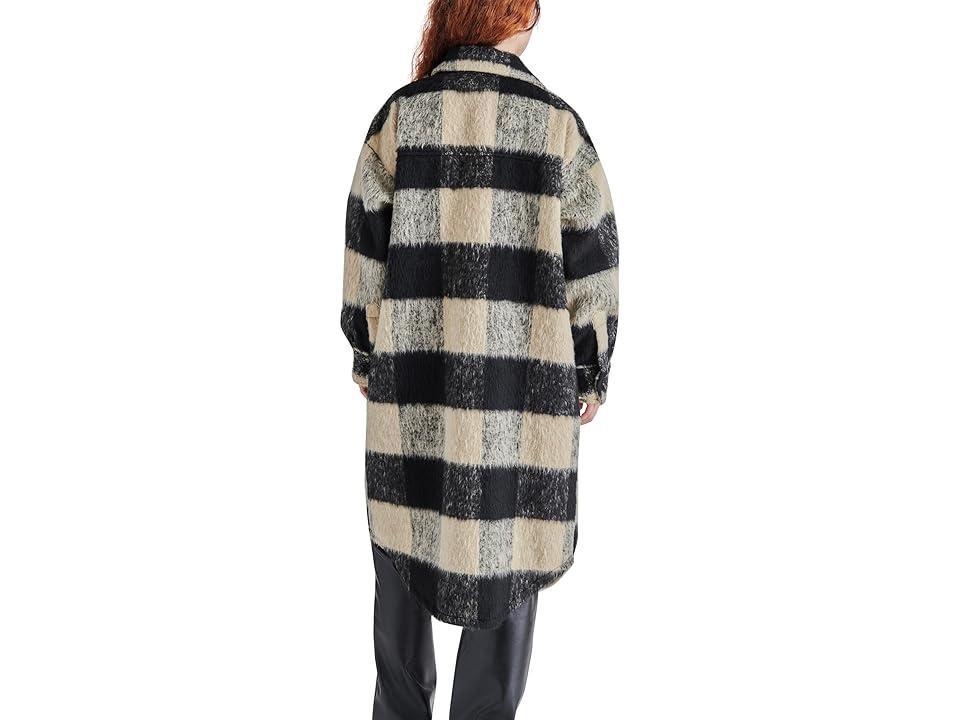 Steve Madden Chloe Plaid Print Collared Long Sleeve Wool Blend Shirt Jacket Product Image