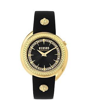 Versus Versace Womens Tortona Crystal 2 Hand Quartz Black Genuine Leather Watch, 38mm Product Image