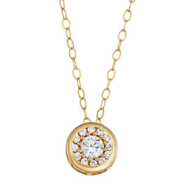 Forever Radiant 10k Gold Cubic Zirconia Circle Pendant Necklace, Womens Product Image