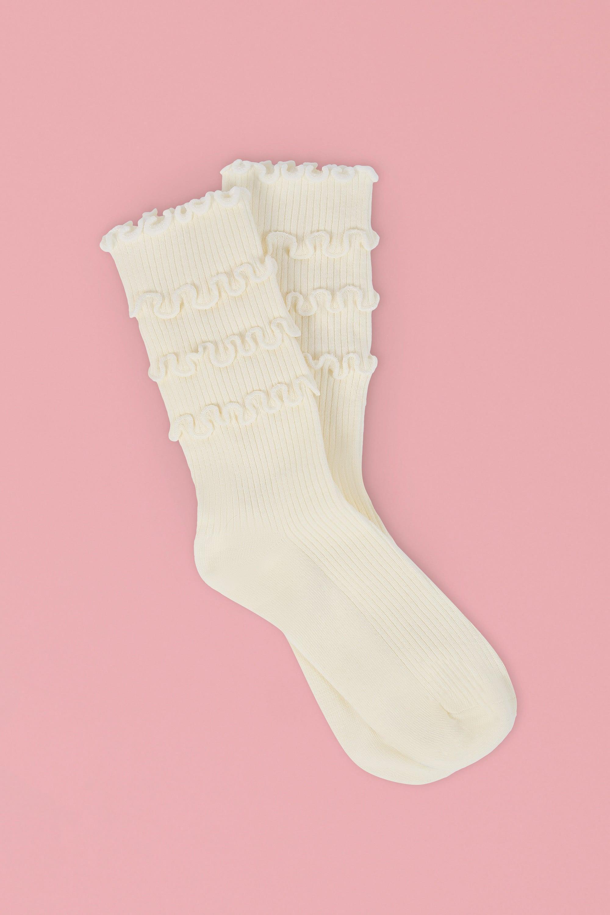 Ruffle-Trim Crew Socks in Ivory Product Image