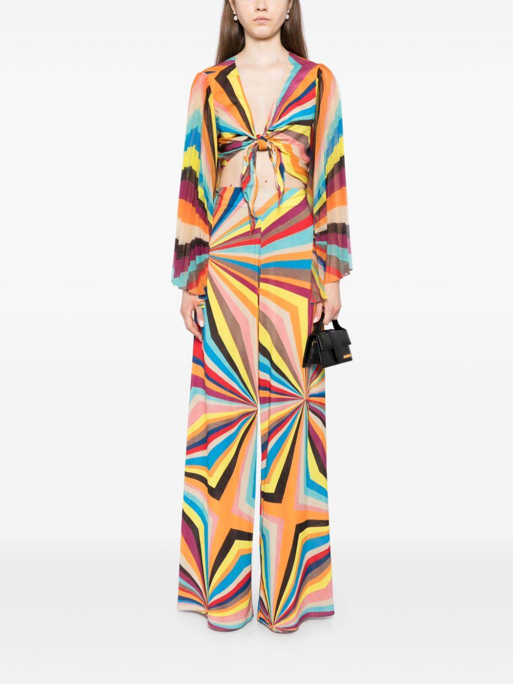 ALICE AND OLIVIA Alice + Olivia Rochelle Striped Tie-front Satin Top In Multicoloured Product Image