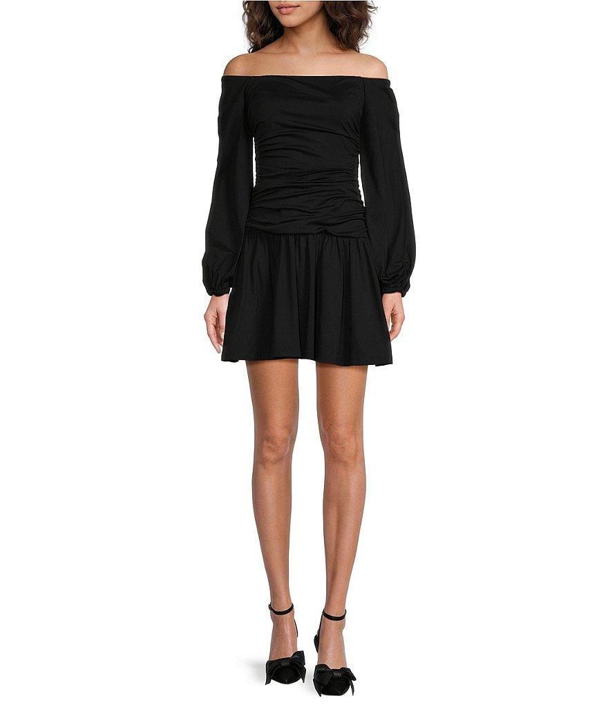 Susana Monaco Off-The-Shoulder Neck Long Sleeve Ruched Mini Dress Product Image