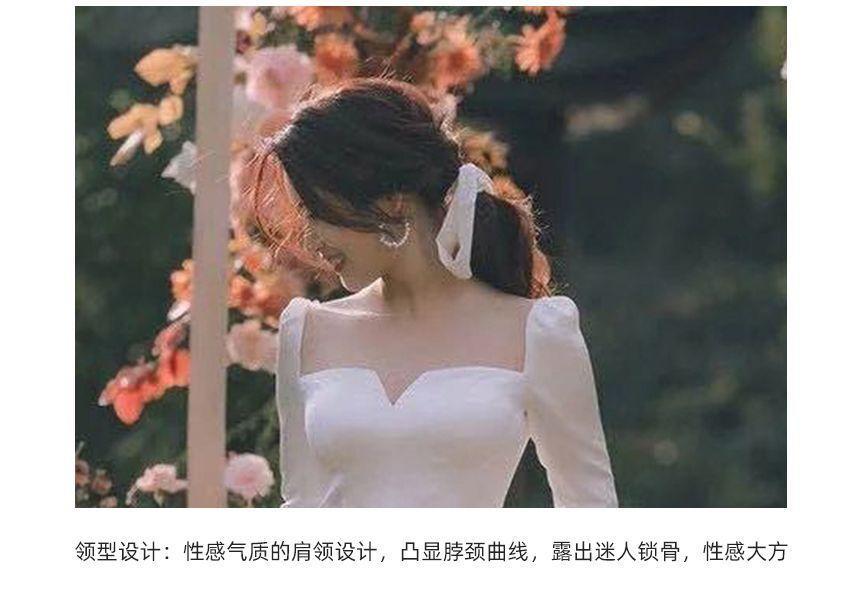 Long-Sleeve Square Neck Plain A-Line Wedding Gown Product Image