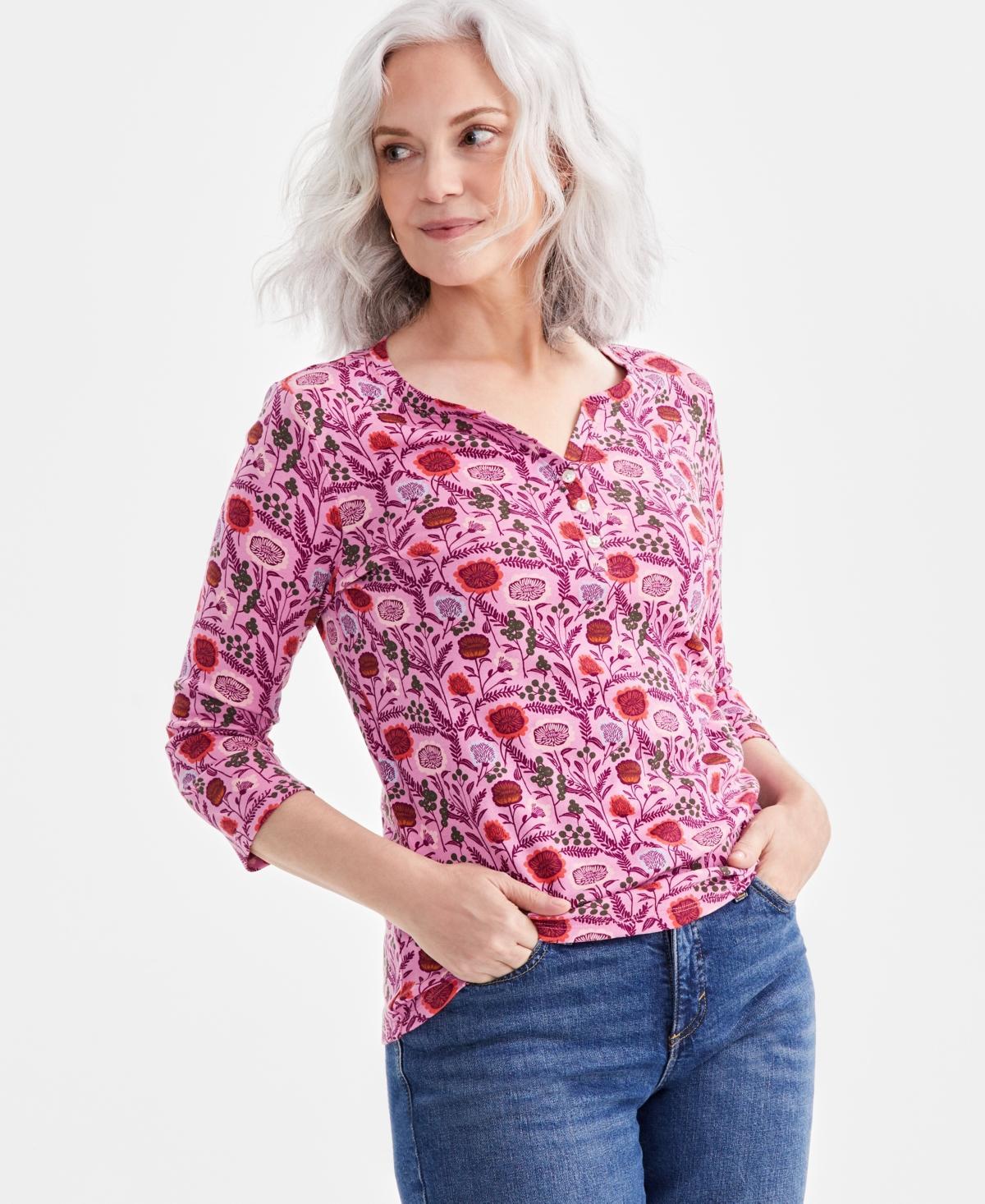 Style & Co Womens Printed 3/4 Henley Tee, Created for Macys Product Image