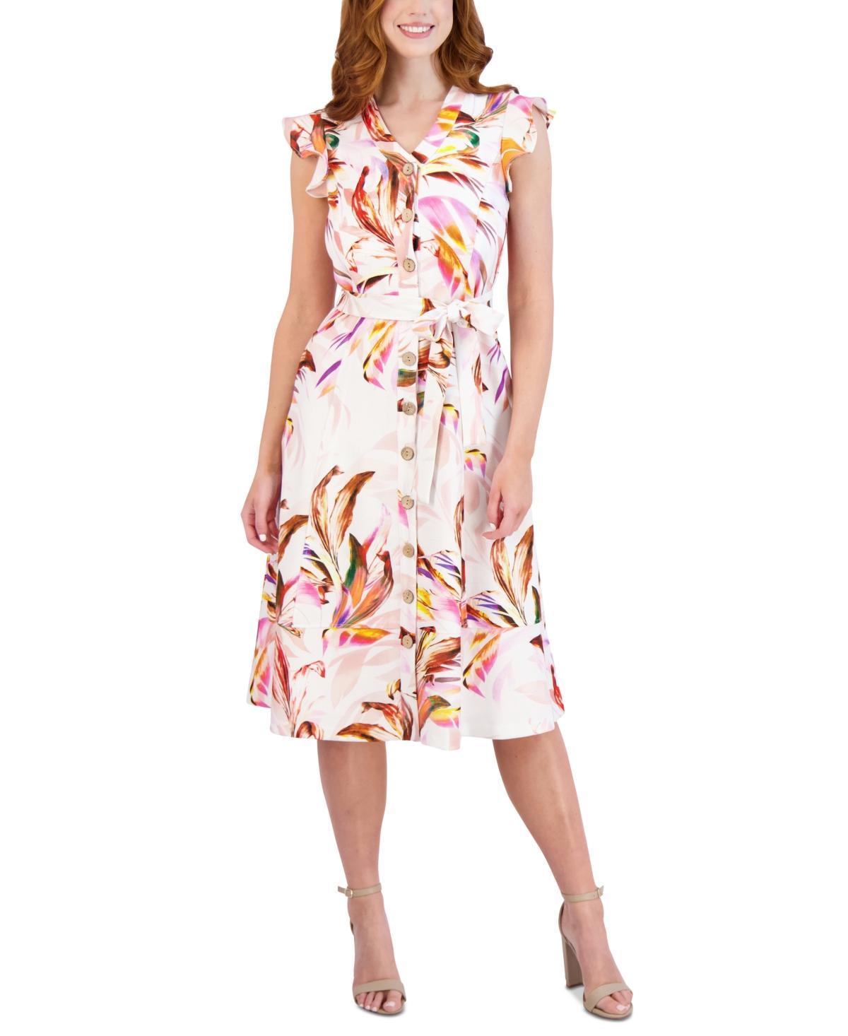 Donna Ricco Womens Printed Flutter-Sleeve Fit & Flare Dress Product Image