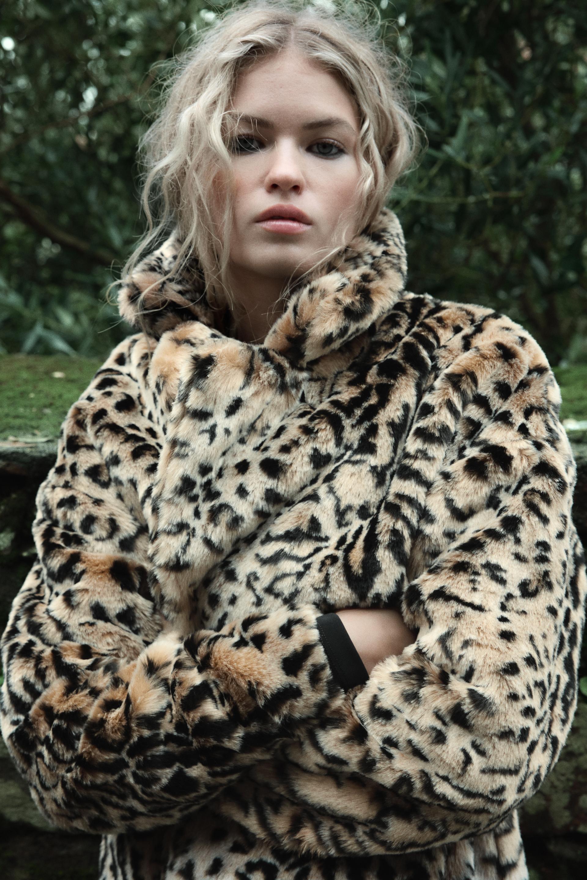 FAUX FUR ANIMAL PRINT COAT Product Image