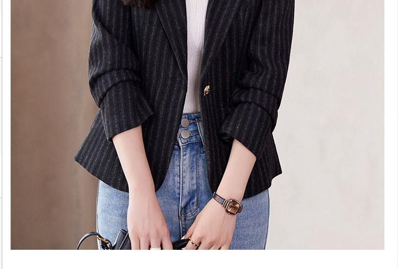 Lapel Collar Striped Single Button Blazer Product Image